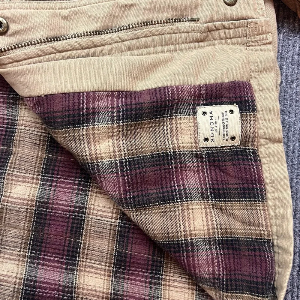 Sonoma Jacket Mens XL Canvas Barn Chore Coat Corduroy Collar Flannel Field Plaid